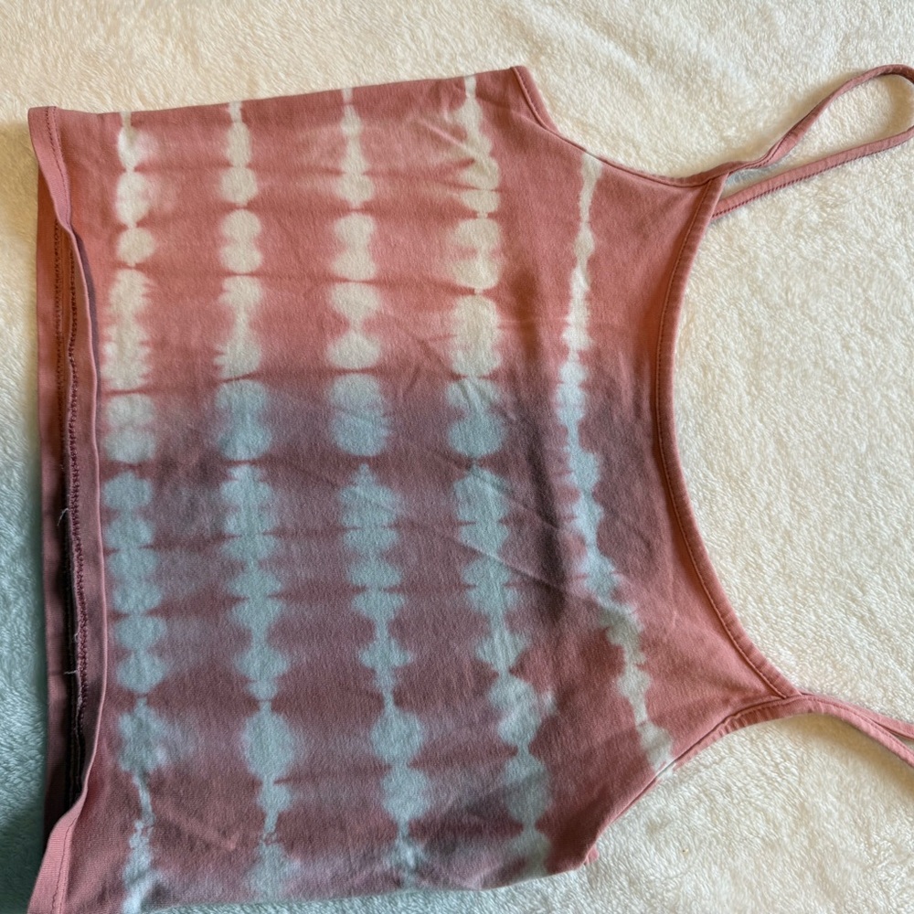 American Eagle Outfitters Pink and White Tie-Dye Cropped Cami